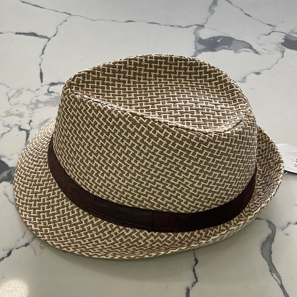 Fedora-Woven Tan/White Pattern-L/XL
